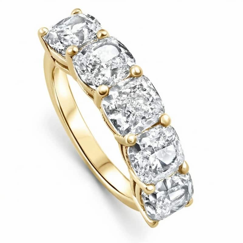 Bliss Diamond 5 1/4Ct Cushion Cut 5-Stone Diamond Wedding Anniversary Ring Gold Lab Grown - 6.5 - Yellow