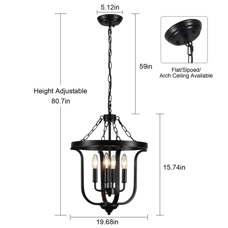 4-Light Candle Accents Rustic Cage Chandelier for Dining Room Kitchen Island