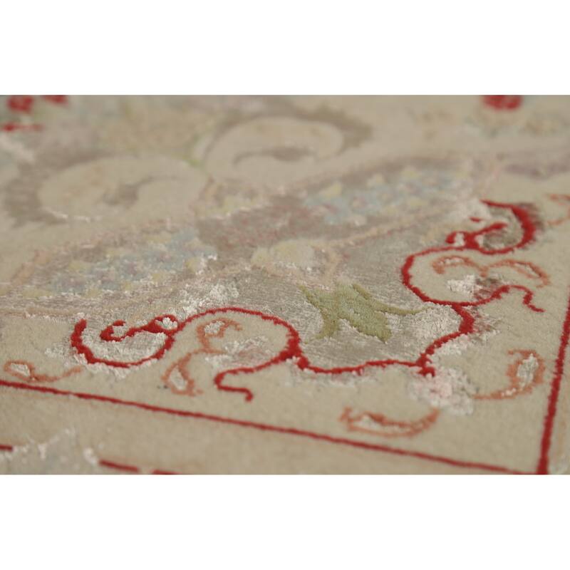 Hand Knotted Oriental Wool & Silk Carpet Traditional Floral Black Tabriz Area Rug - 7' 1'' X 4' 10''