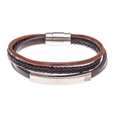 NOVICA Mighty Strength in Brown, Leather strand bracelet
