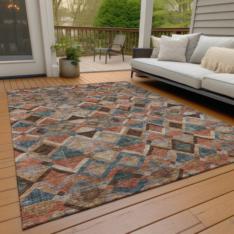 Machine Washable Indoor/ Outdoor Boho Modern Chantille Rug