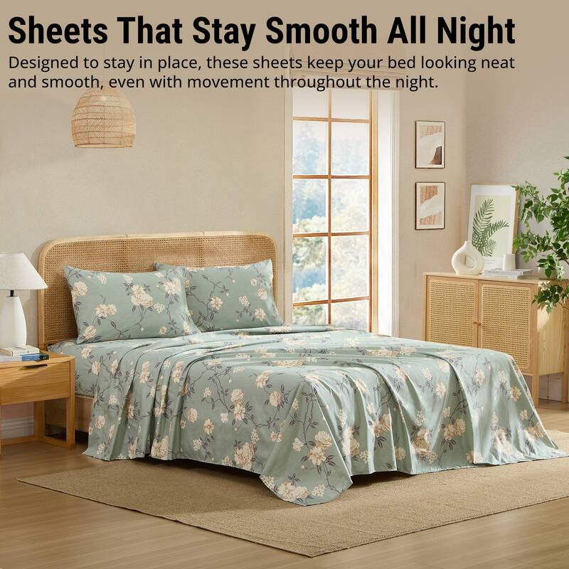 HLC.ME Floral Bed Sheets - Multi-Piece Bed Sheet Set - Wrinkle Resistant & Ultra Soft - Fits Mattresses up to 15 Inches Deep