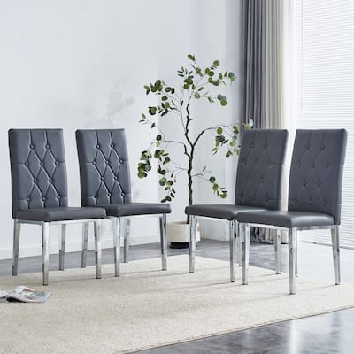 High Back Dining Chair Set of 4 Button Plaid Tufted Soft Cushion Side Chair Living Room Accent Chair Armless Chair