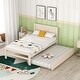 preview thumbnail 2 of 10, Twin Size Platform Bed Simple Wood Bed Frame with Twin Trundle Underneath, Wood Slat Support No Box Spring Needed, White Washed
