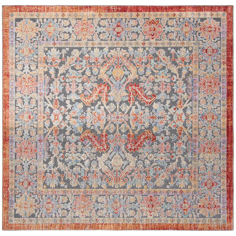 SAFAVIEH Provance Valeria Vintage Boho Oriental Rug - 6'7" Square - Black/Aqua