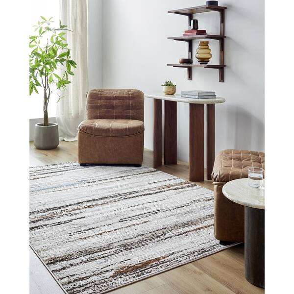 slide 2 of 14, Livabliss Mood Transitional Striped Abstract Area Rug Medium Brown/Multicolor - 5' 3" x 7'