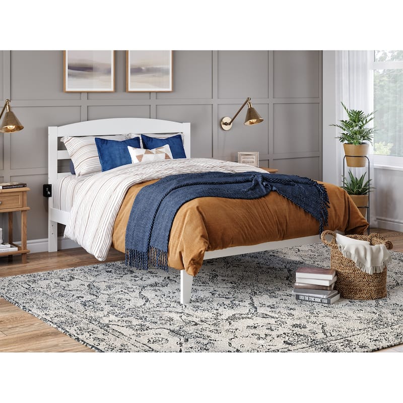 Warren Solid Wood Platform Bed with Attachable USB Charger - White - Full