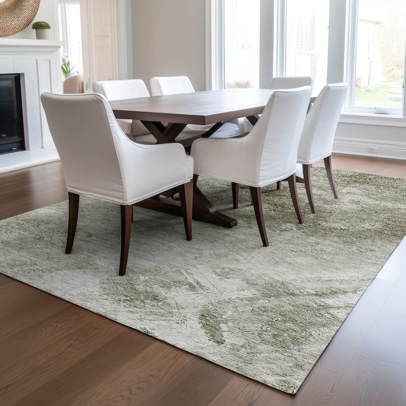 Machine Washable Indoor/ Outdoor Chantille Abstract Watercolor Rug - 3' x 5' - Taupe