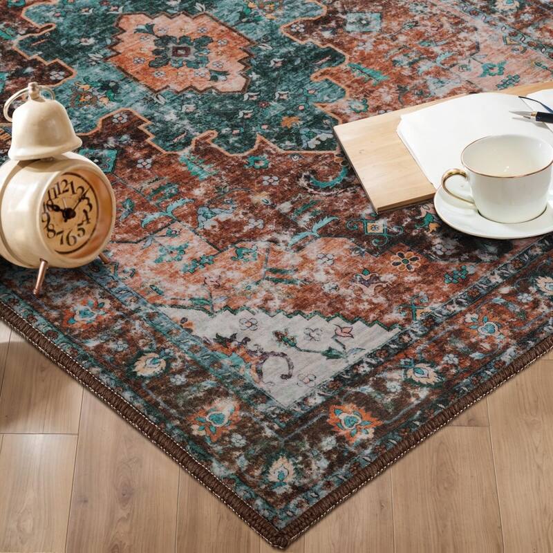 Washable Vintage Area Rug, Boho Rug, Ultra Soft Rugs for Entryway