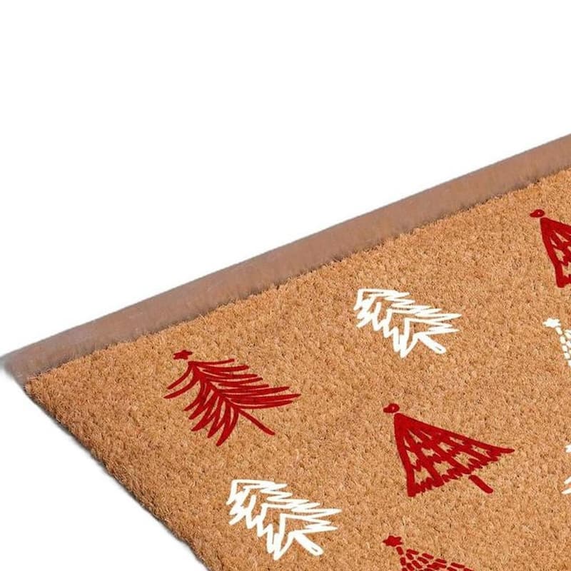 HomeRoots 24" X 36" Brown Red And White Christmas Trees Outdoor Coir Door Mat - 24.00' X '36.00