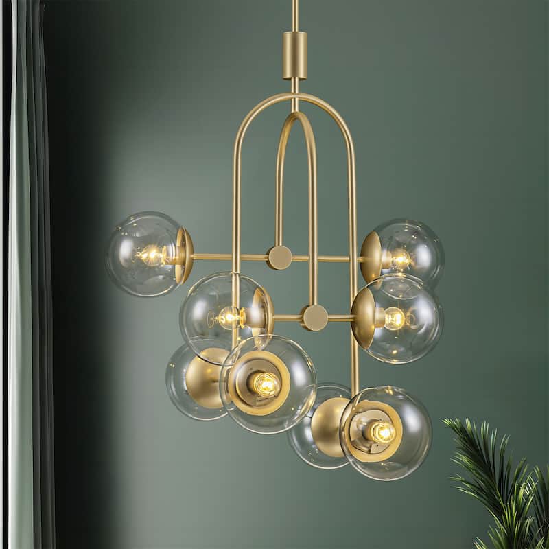 8-Light Modern Gold Clear Glass Globe Bubble Chandelier for Dining Room - 29.1 in. W x 114.2 in. H
