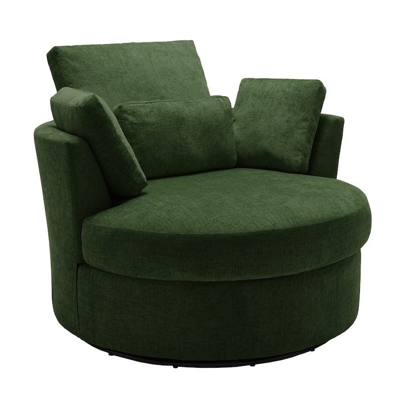 Chenille/Boucle Swivel Barrel Chair with Storage Ottoman