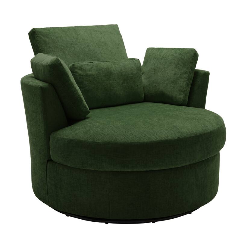 Upholstered Accent Swivel Barrel Armchair Club Chair with Pillows