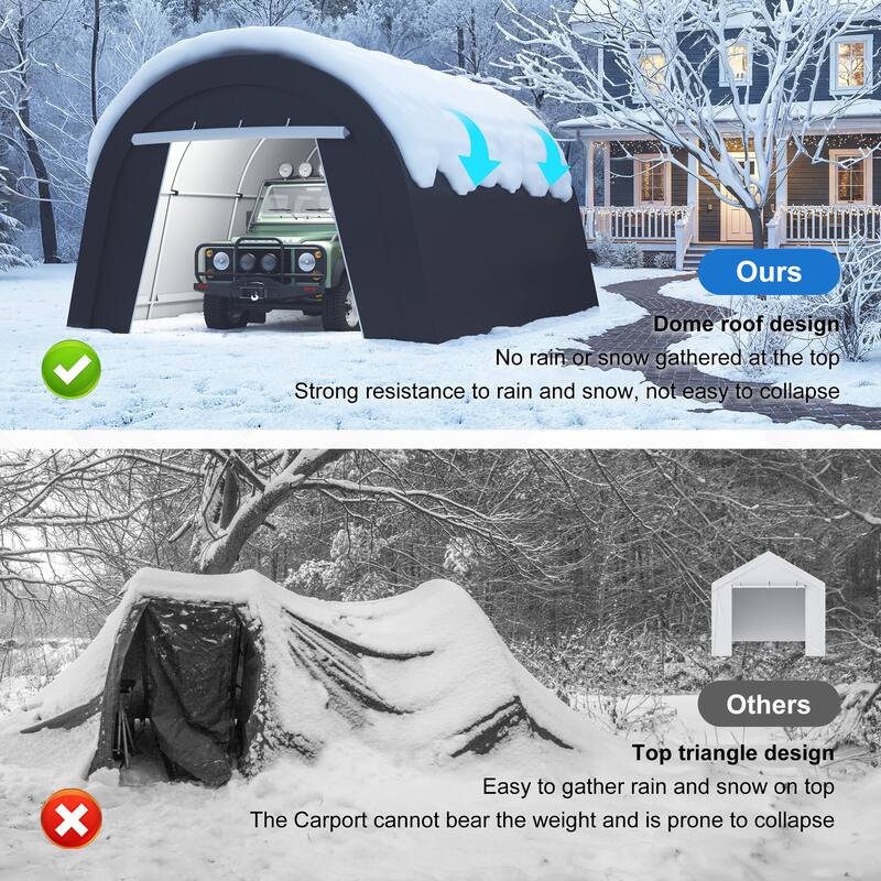 13' x 20'Portable Domed Carport with 2 Roll-up Doors