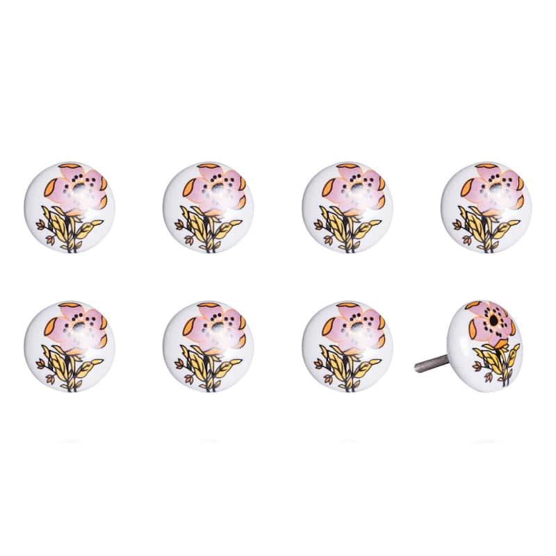 Set of 8 Yellow White Ceramic Drawer Pull Knobs for Cabinets and Furniture - 1.50” x 1.50” x 1.50” - Yellow-White
