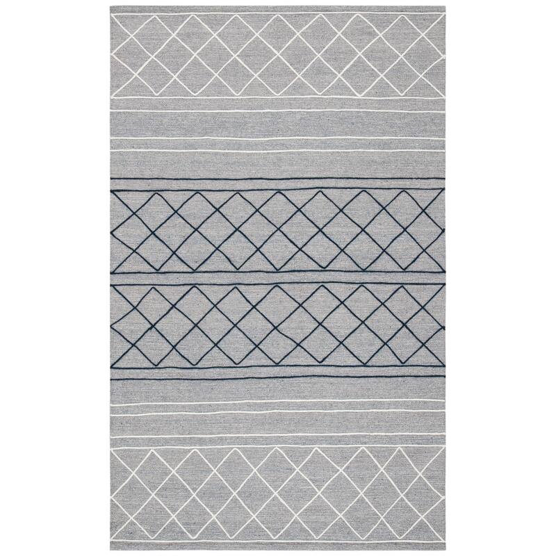 SAFAVIEH Handmade Striped Kilim Qiana Modern Cotton Rug - - 9' x 12' - Silver/Grey