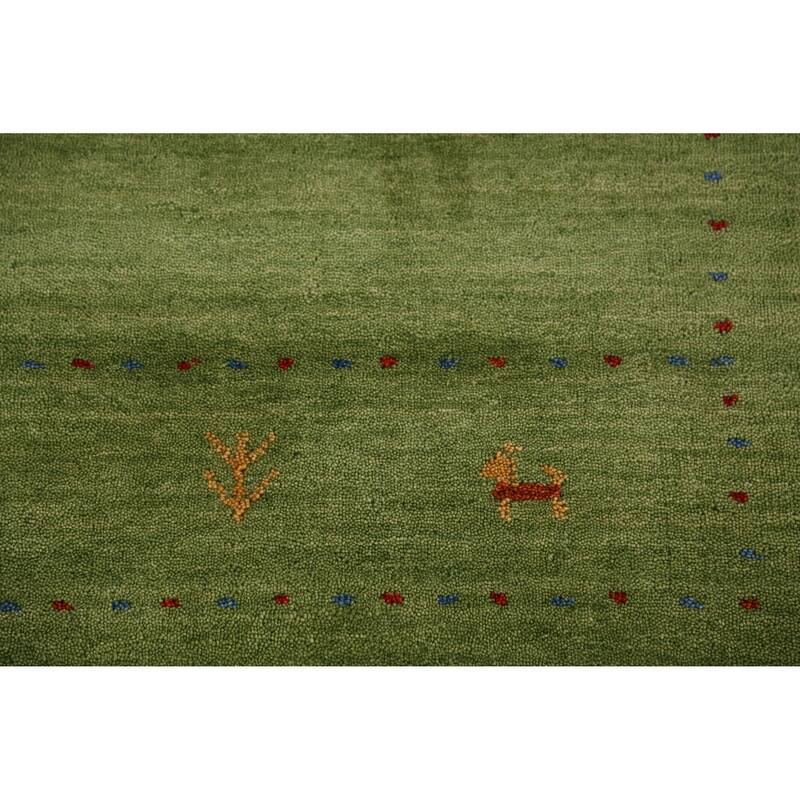 Hand Knotted Oriental 100% Wool Carpet Tribal Animal Pictorial Green Gabbeh Area Rug - 7' 7'' X 5' 4''