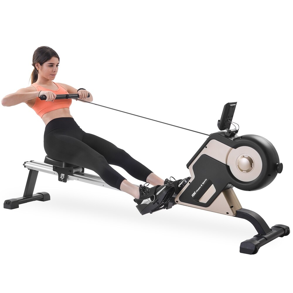 Indoor Rower Waist Fitness Exercise Equipment Quiet Magnetic Brake System Legs LED Display Adjustable 12 Gears Back Exercises ATGTAOS Rowing Machine Free Pull Rope Set Water Rower Machine