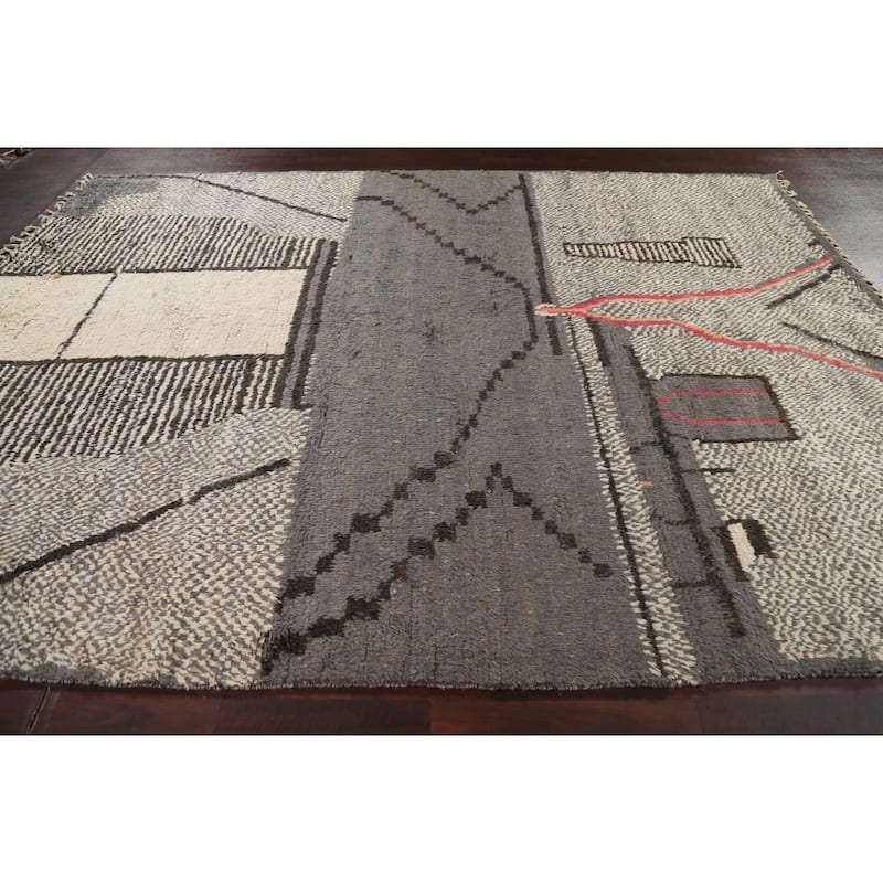 Abstract Contemporary Moroccan Oriental Area Rug Handmade Wool Carpet - 8'9" x 11'11"