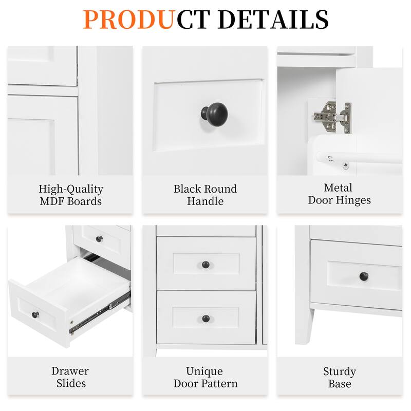 Roomfitters 36" Bathroom Vanity with Sink, Solid Wood Legs, 4 Drawers & Cabinet with Adjustable Shelf