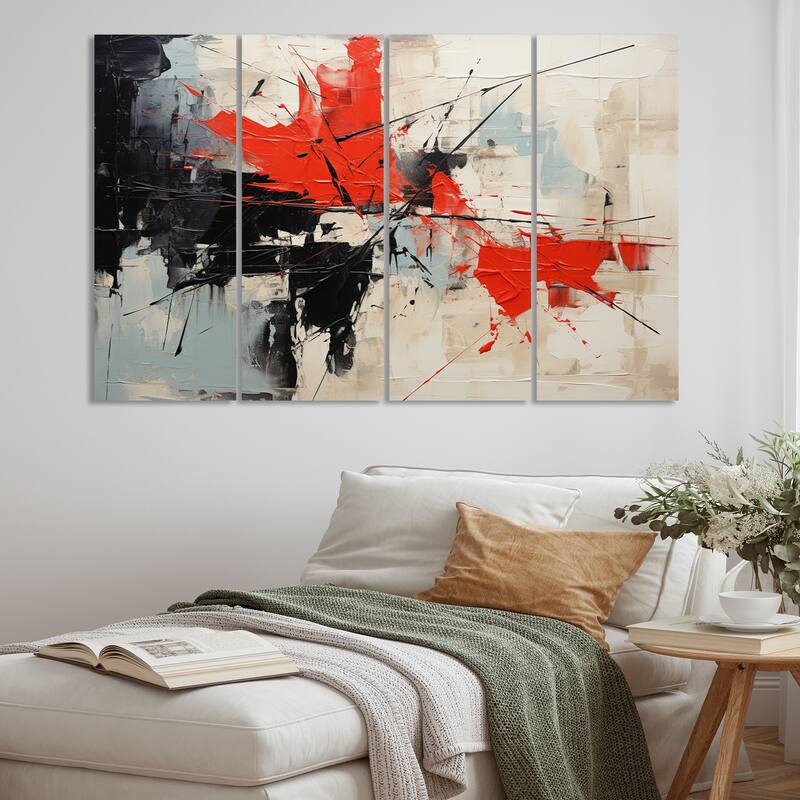Designart "Abstract Duality II" Abstract Collages Multipanel Wall Art Living Room set - 48 In. Wide X 28 In. High - 4 Panels Equal Panels