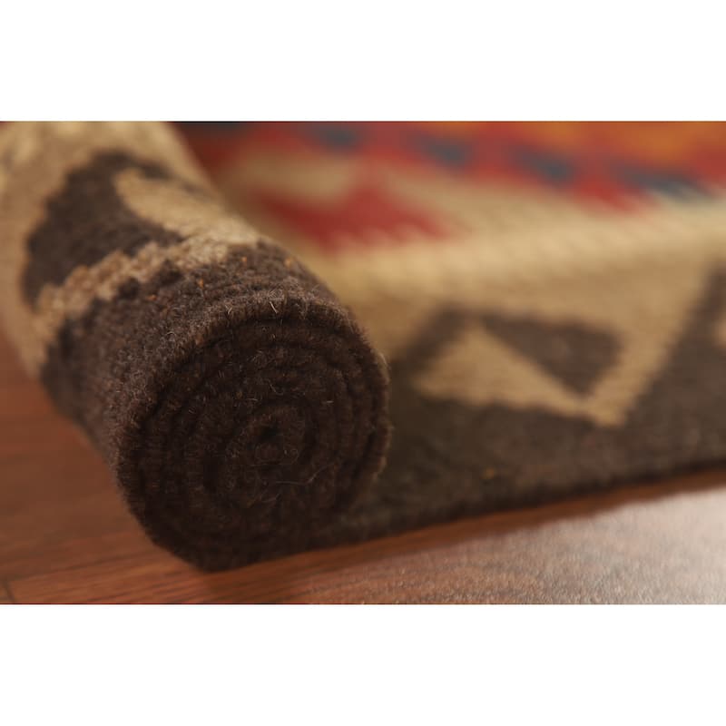 Multi-Color Reversible Kilim Rug Hand-woven Geometric Wool Carpet - 3'6" x 5'4"