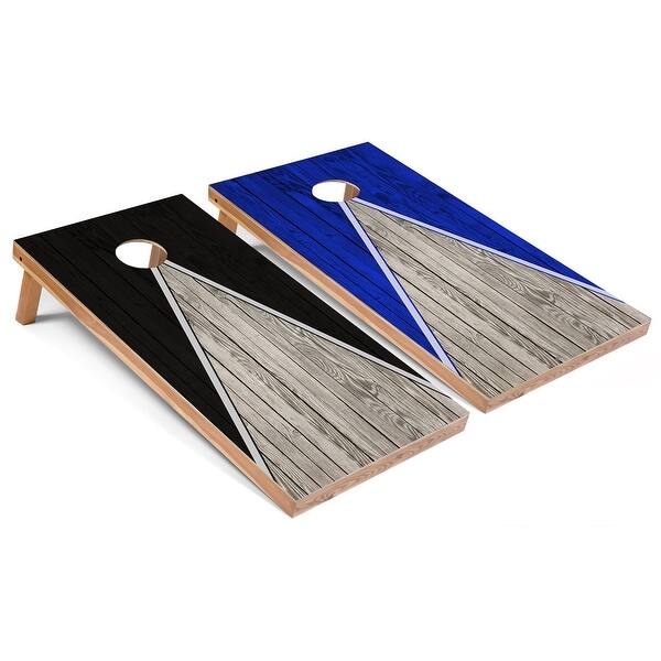 slide 2 of 6, Solid Wood Cornhole Boards - Black and Royal Triangle Design Premium 2x4 (24" x 48") - Include ALL Accessories