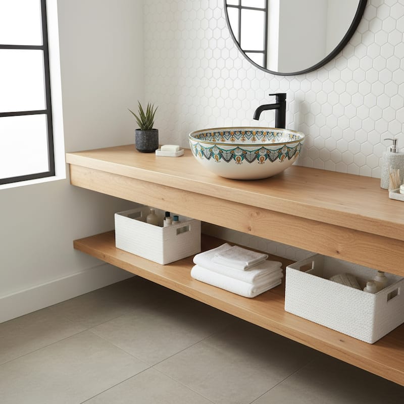 16" Round Artistic Ceramic Vessel Sink - Pattern 2