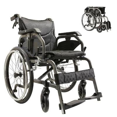 Aluminum Foldable Lightweight Adult Wheelchair, 18" Seat with Front and Rear Locking Hand Brakes, 22" Rear Wheels