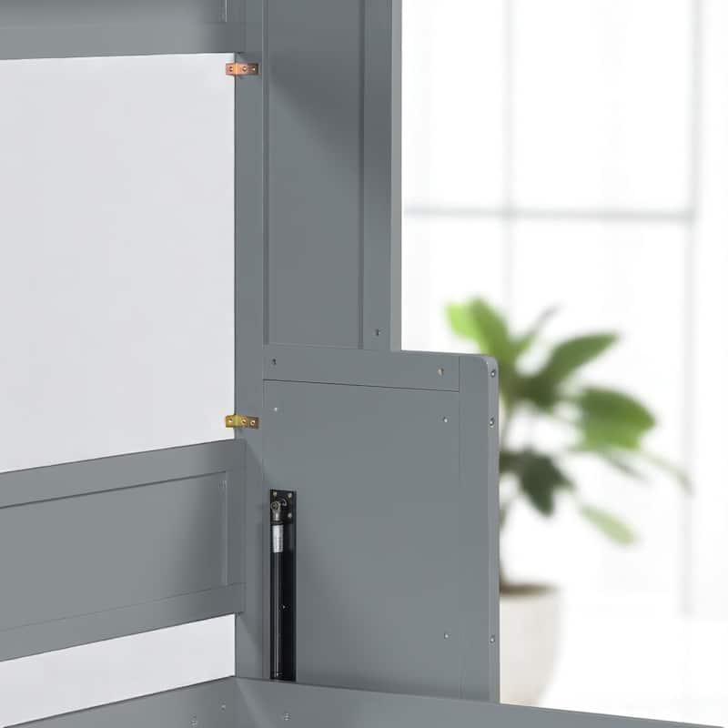 Full/Queen Size Murphy Bed with Hydraulic Lift, Fold-Down Desk & Storage, Space-Saving Wall Bed Design