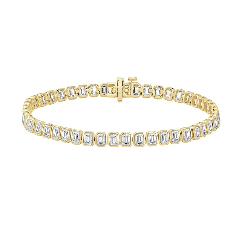 Auriya 14K Gold Lab Grown Bezel Emerald Diamond Tennis Bracelet 7 1/4 ct. tw. (F-G VS) - N/A - Yellow