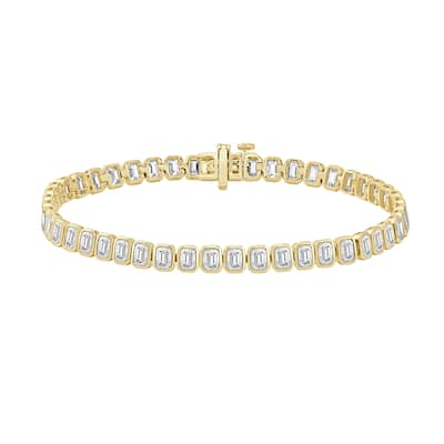 Auriya 14K Gold Lab Grown Bezel Emerald Diamond Tennis Bracelet 7 1/4 ct. tw. (F-G VS) - N/A