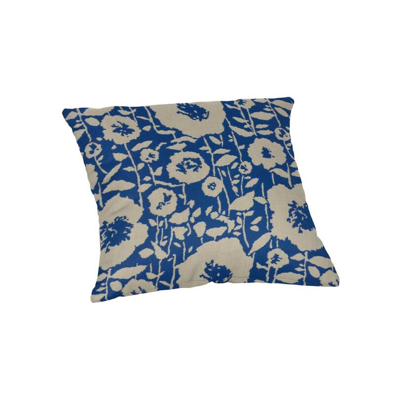 Casual Cushion Floral Sunbrella® Fabric 1-Piece Indoor/Outdoor Lumbar Pillow, Andy Cobalt - 15"W x 15"L