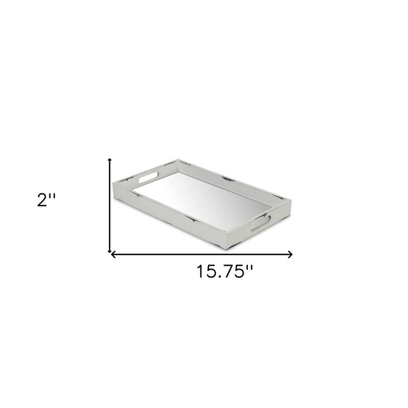 HomeRoots 16" White Wood Indoor Outdoor Serving Tray With Handles