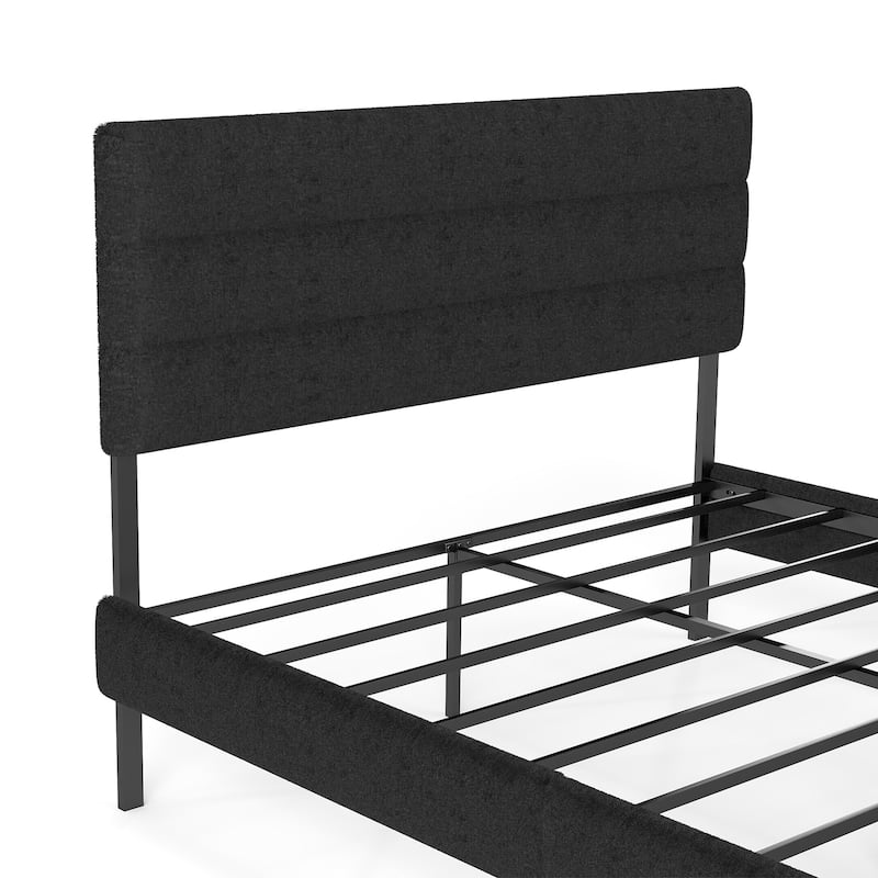 Full Size Upholstered Platform Bed Frame with 14'' Underbed Storage and Linen Headboard
