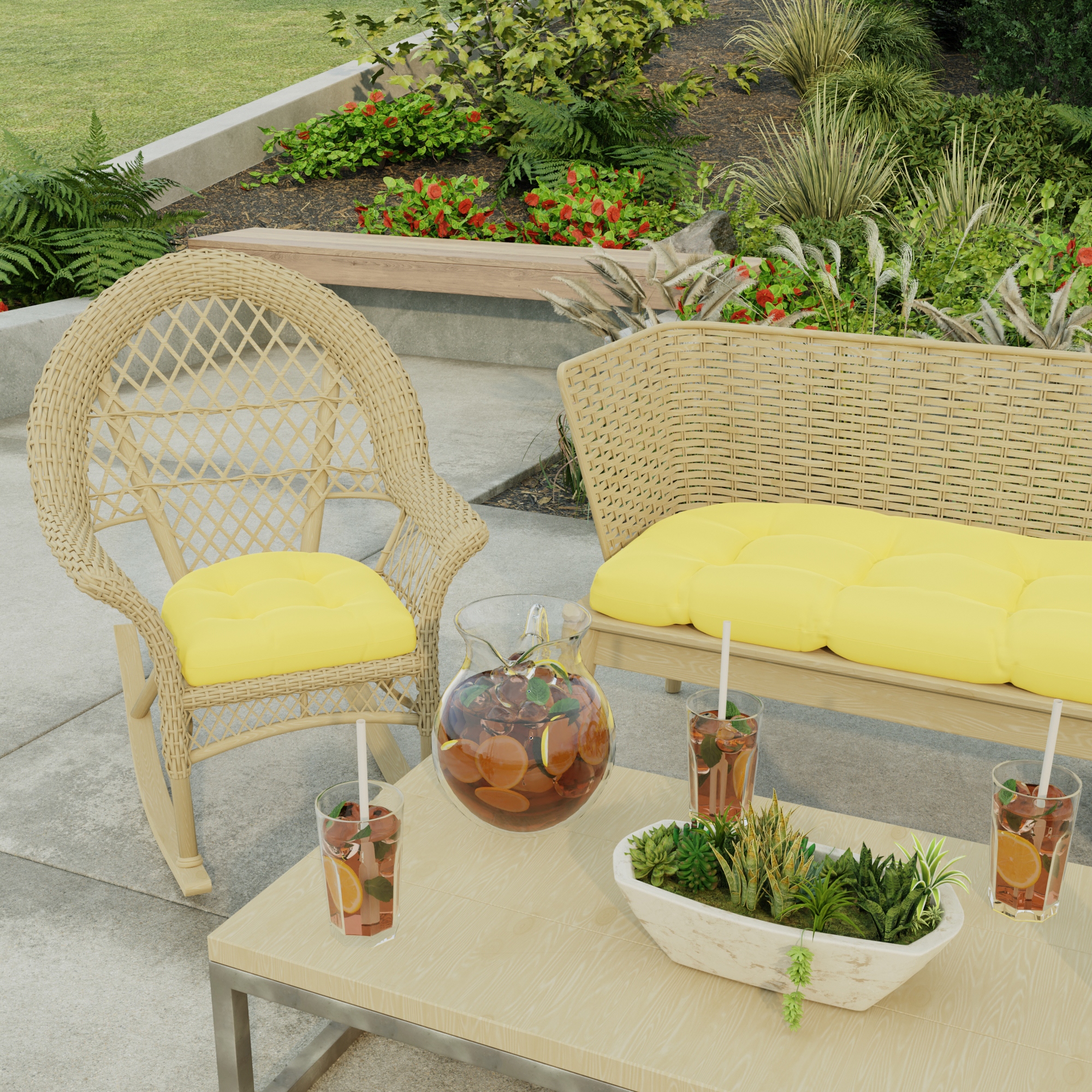 Yellow wicker chair hotsell cushions