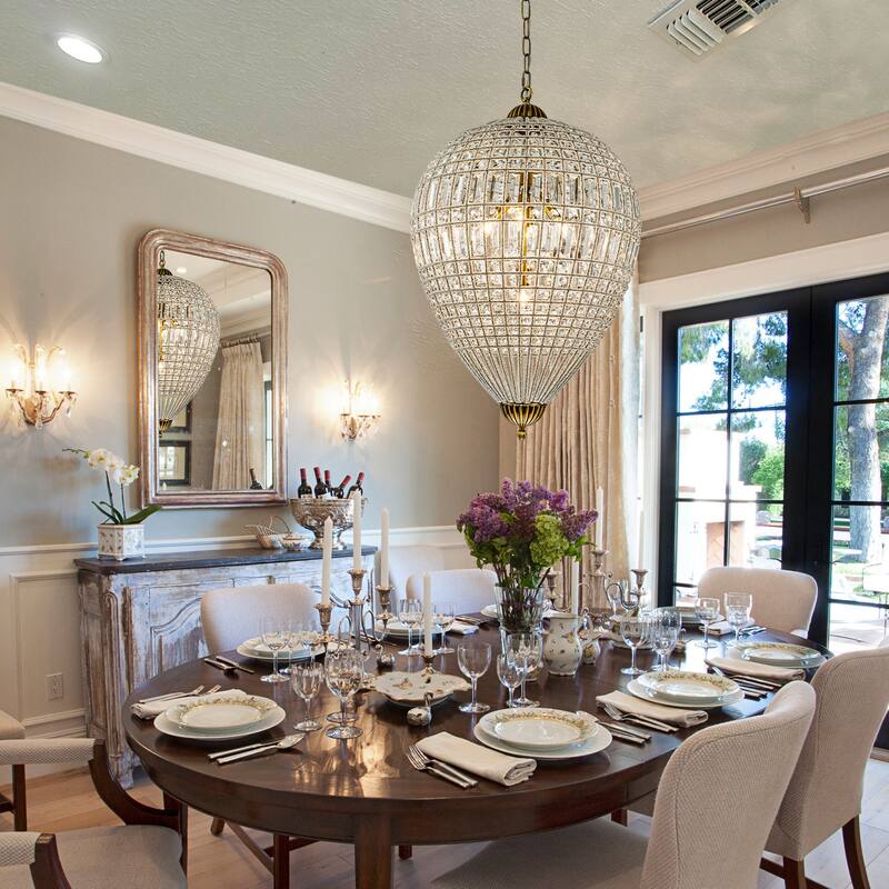 Ennu Retro Antique Sphere Crystal Chandelier Adjustable Dining Room Chandelier