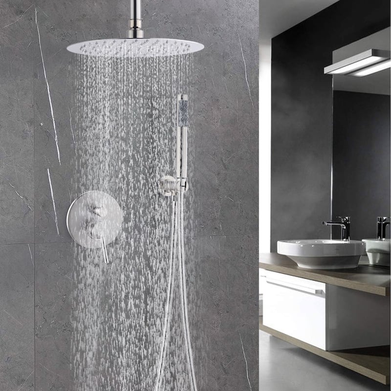 shower system Shower wall mounted with head and hand held shower head, brushed nickel finish