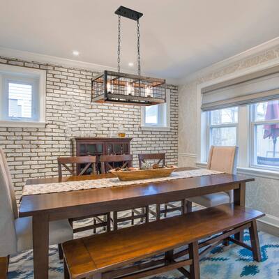 Rustic Wood Linear Chandelier Industrial Kitchen Chandelier Hanging Light with Glass Shades