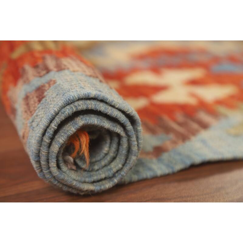 Hand Woven Oriental 100% Wool Carpet Southwestern Geometric Multi-Colored Kilim Area Rug - 9' 5'' X 6' 9''