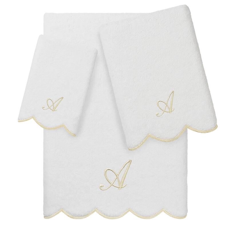 Authentic Hotel and Spa 100% Turkish Cotton Beige ADORNIA Scallop Personalized 3 Piece Towel Set - 3 Piece Set - A