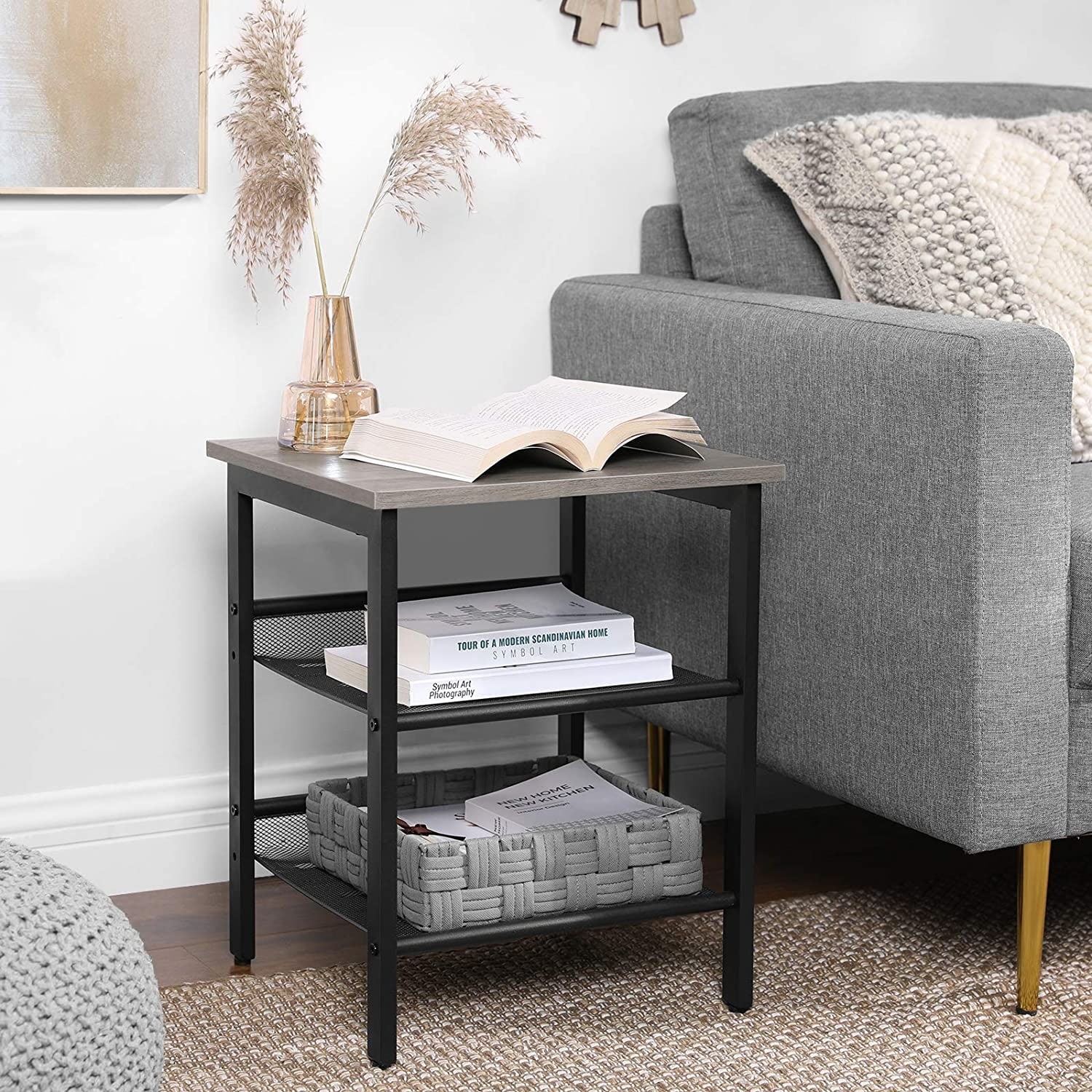 Vasagle nightstand set of 2 side tables end sales tables with adjustable mesh shelves