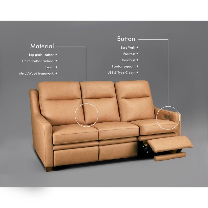 Genuine Leather Recliner Sofa 78" Triple-Motor Power Zero-Wall Reclining 3-Seat Sofa with USB&USB-C Port