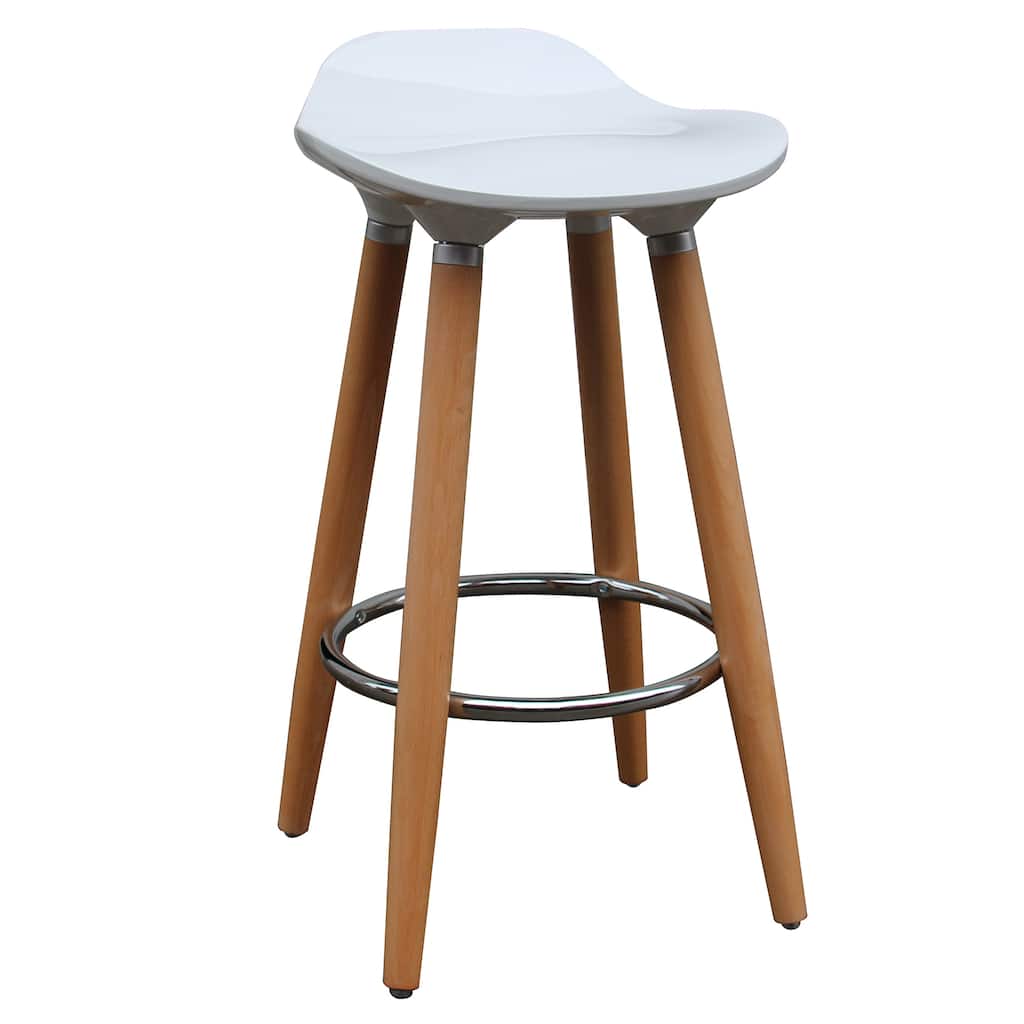 Mid-Century ABS and Solid Wood 26" Counter Stool, Set of 4 - White and Natural