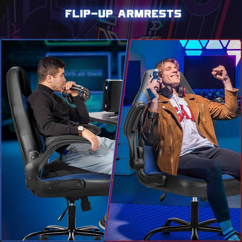 Ergonomic PU Leather Gaming Chair Adjustable Height with Flip-up Armrest for Adults, Kids