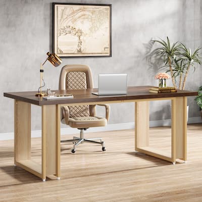 63-Inch Large Computer Desk, Rectangular Wood Executive Desk for Home Office