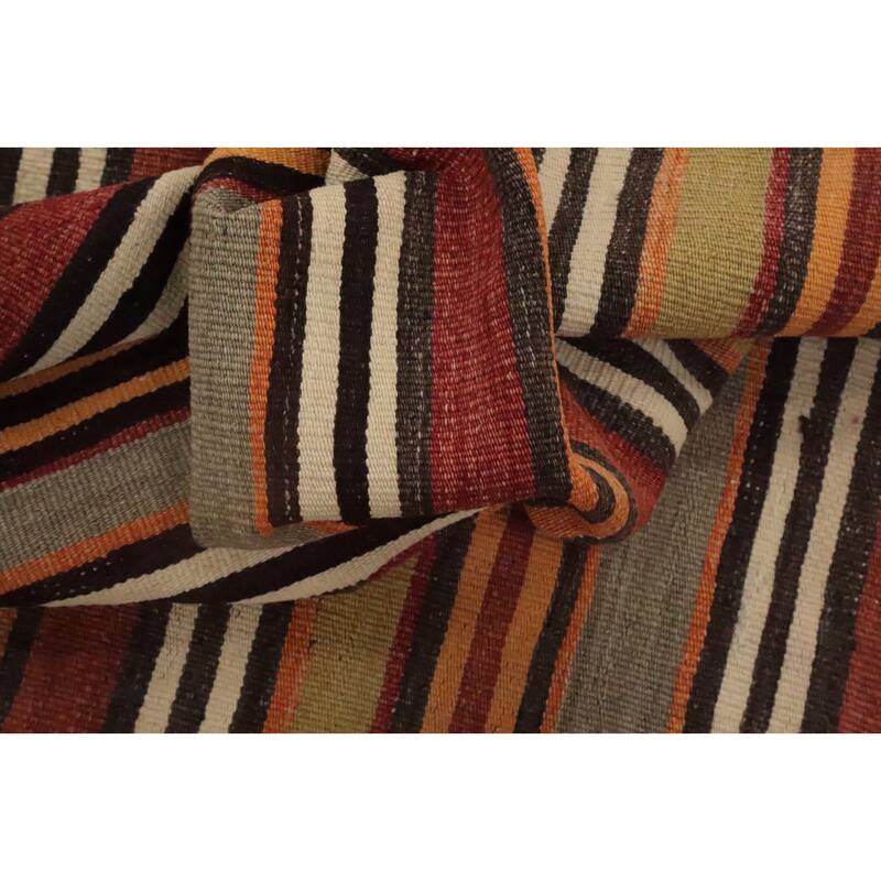 Hand Woven Oriental 100% Wool Carpet Southwestern Geometric Oranges & Rust Kilim Area Rug - 9' 10'' X 4' 8''