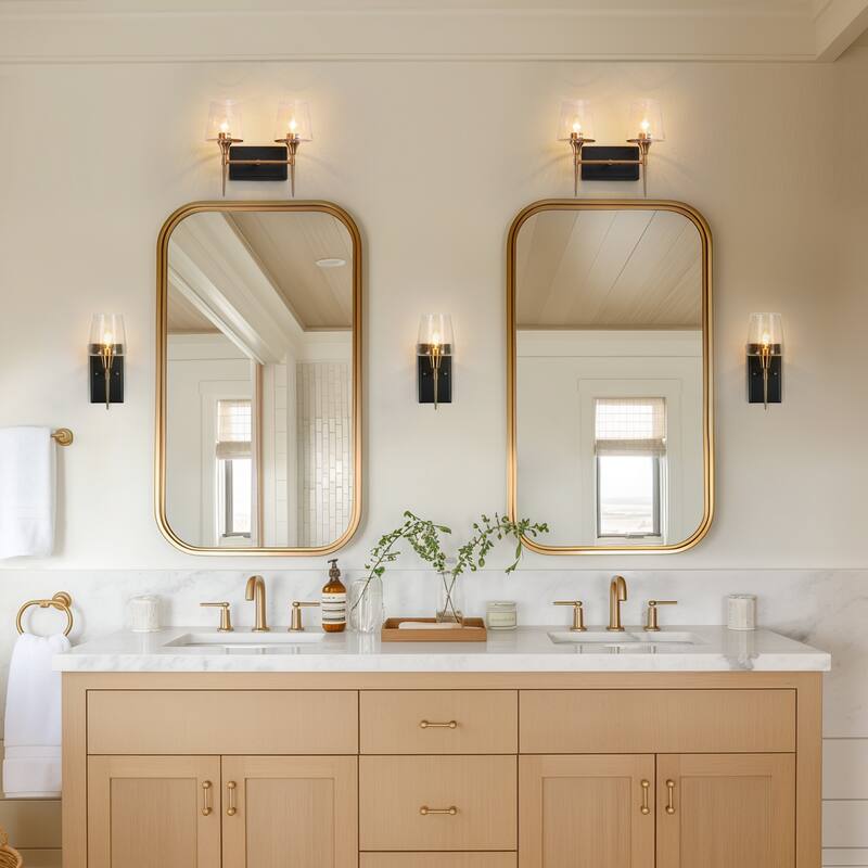 Kahlil Modern Black Gold 2-Light Bathroom Vanity Light Dimmable Wine Glass Wall Sconces - 13.5"L X 6.5"W X 12"H