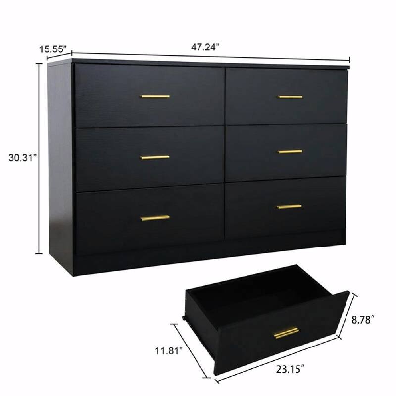 Modern 6-Drawer Dresser for Bedroom - Ample Storage, Wide Chest of Drawers, Sturdy & Safe