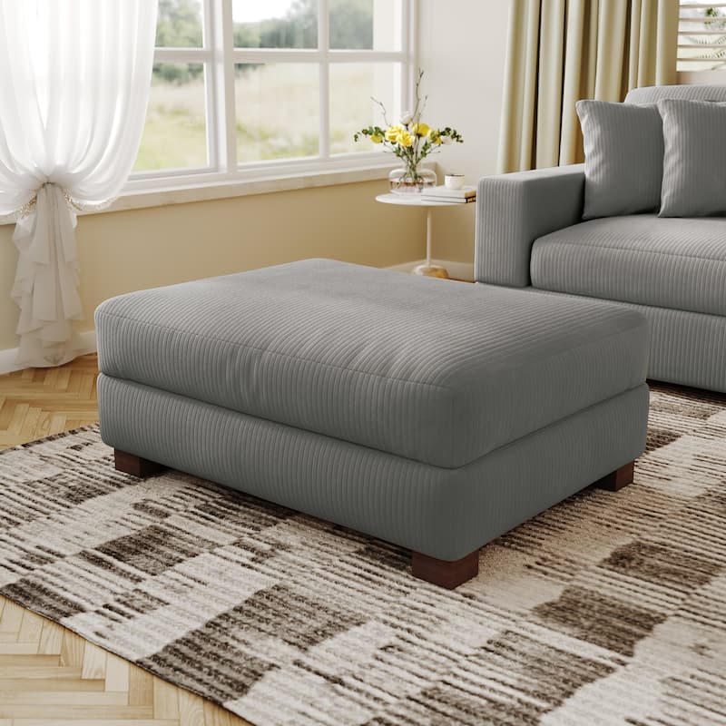 Modern Oversized striped Corduroy Ottoman - 17.85" H - Light Grey
